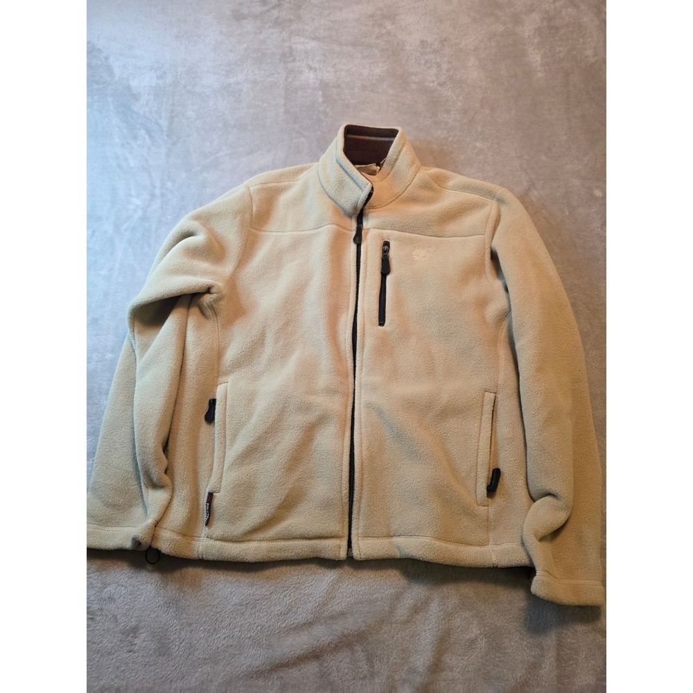 Timberland Polartec Jacket Mens Size M Tan Fleece Full Zip Mock Neck Outdoor